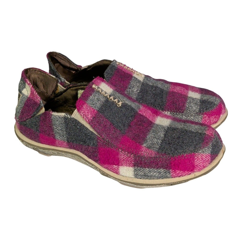 Cushe Surf Slipper Womens Size 9 Felt Plaid Loafers Pink Gray Lightweight